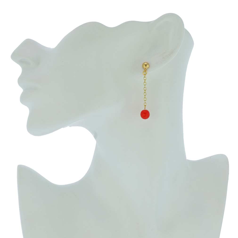 Murano Earrings | Gold Drops Murano Dangle Earrings - Red