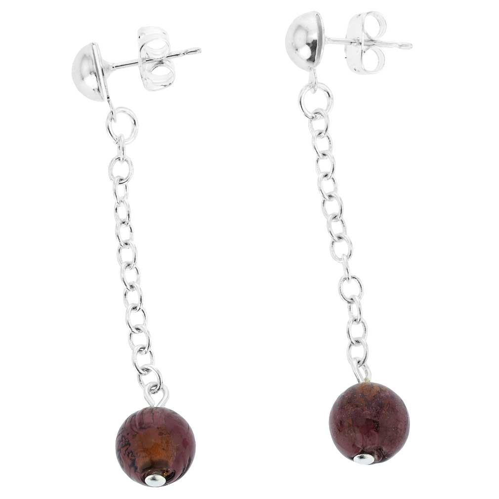 Silver Drops Murano Dangle Earrings - Purple