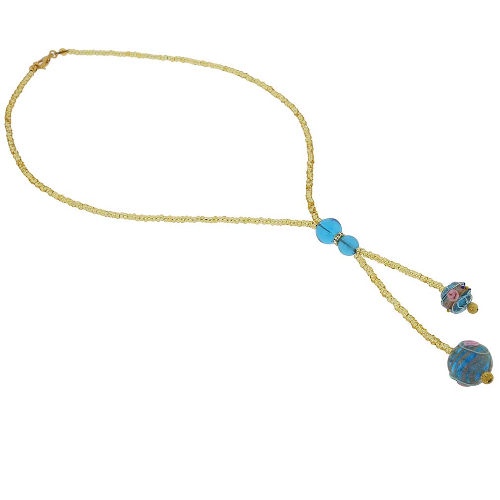 Murano Fiorato Ball Tie Necklace - Sky Blue