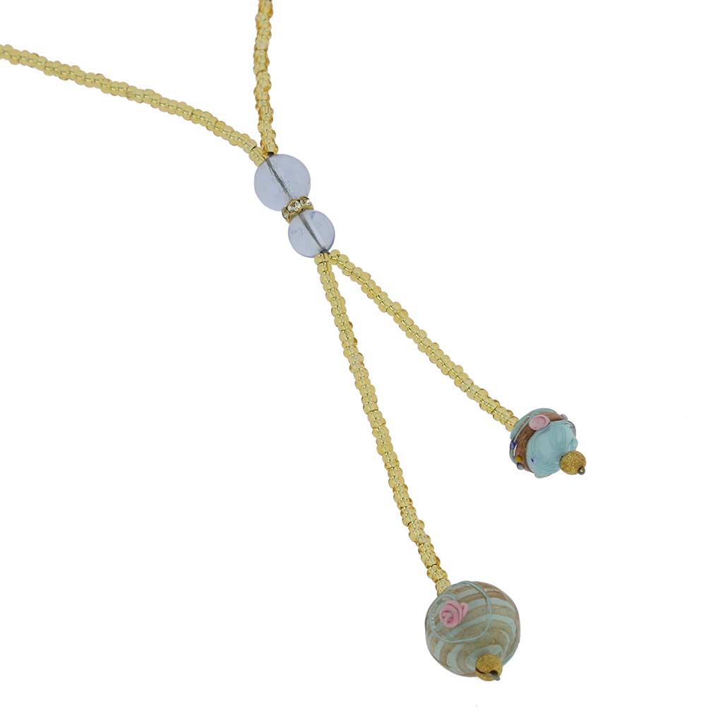 Murano Fiorato Ball Tie Necklace - Aqua