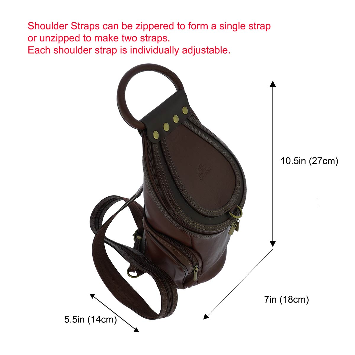 Fioretta Italian Genuine Leather Top Handle Backpack Handbag Shoulder Bag For Women - Brown