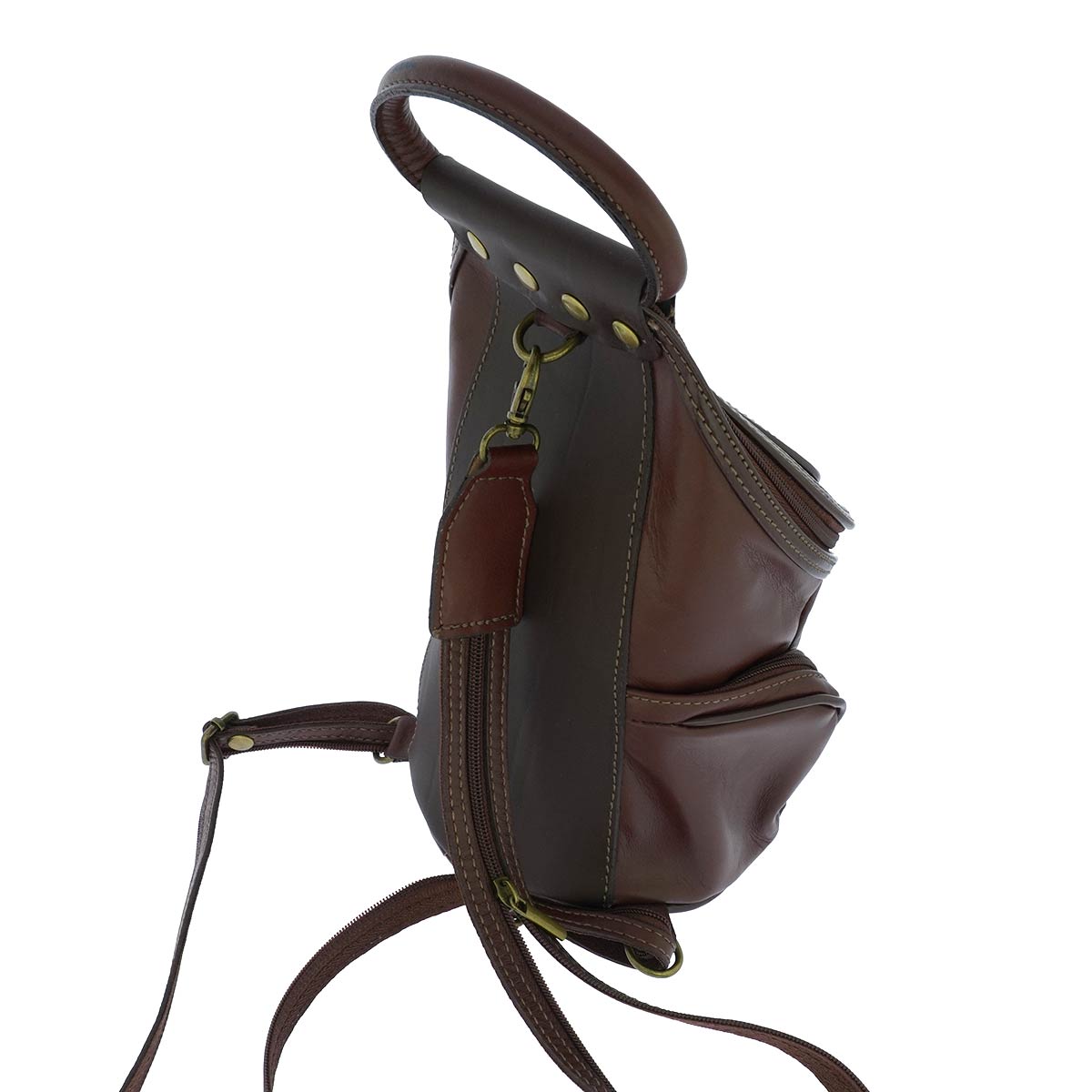 Fioretta Italian Genuine Leather Top Handle Backpack Handbag Shoulder Bag For Women - Brown