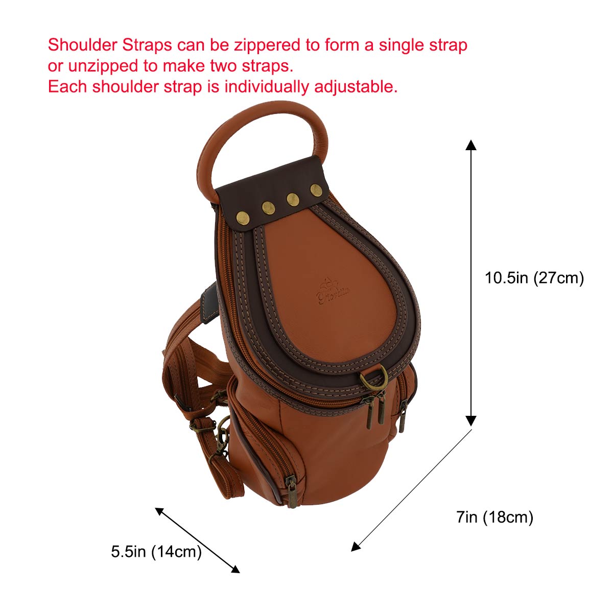 Fioretta Italian Genuine Leather Top Handle Backpack Handbag Shoulder Bag For Women - Tan