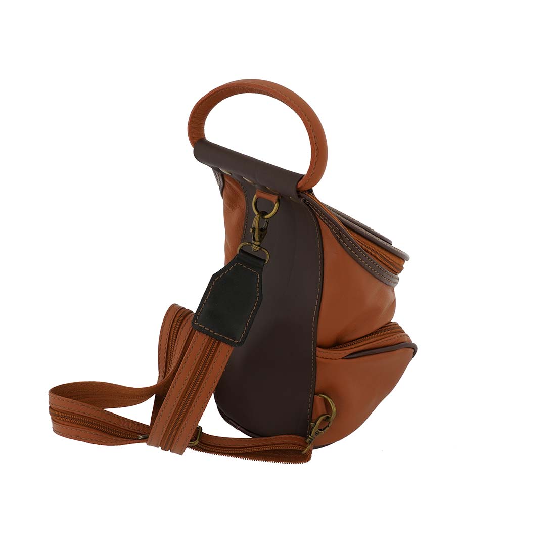 Fioretta Italian Genuine Leather Top Handle Backpack Handbag Shoulder Bag For Women - Tan