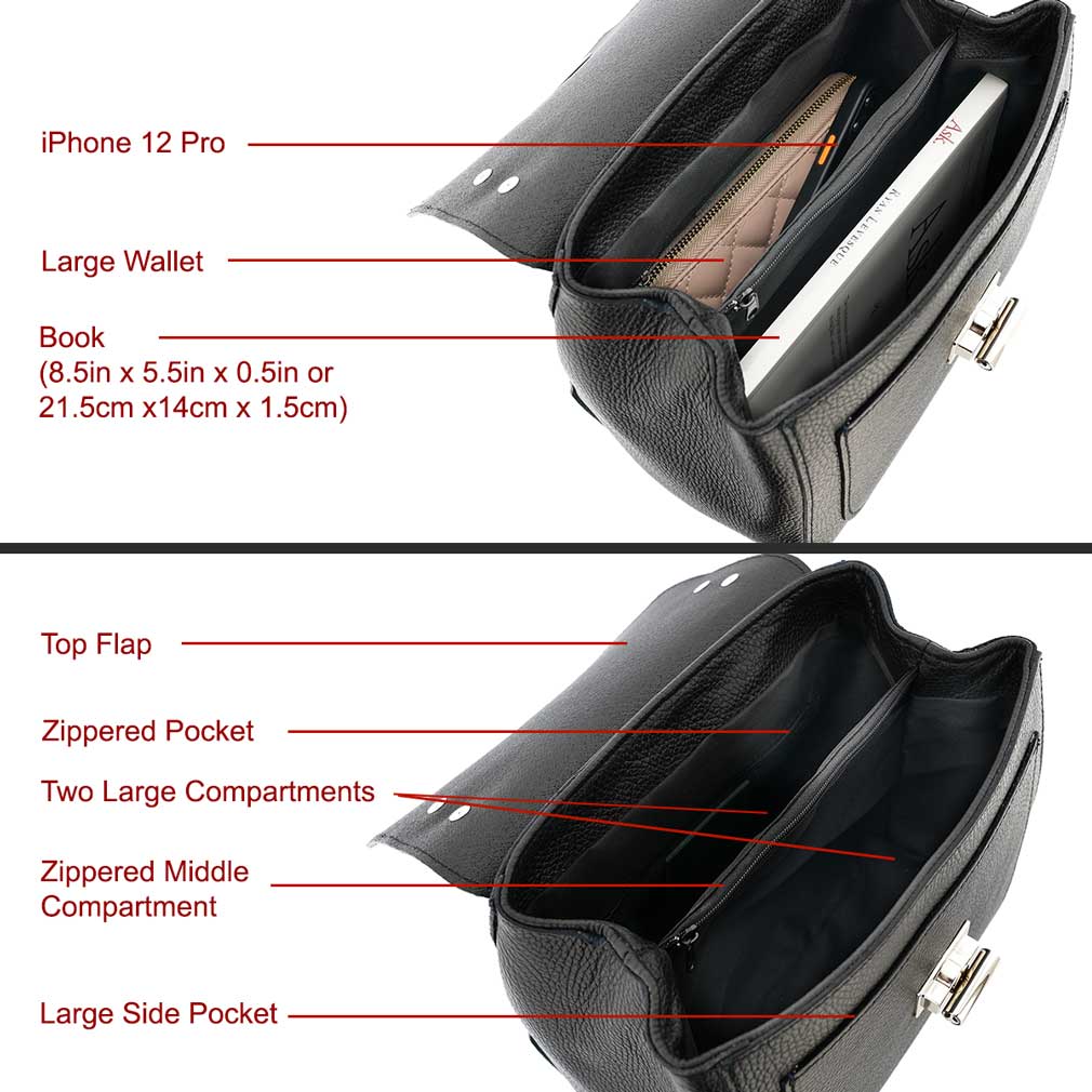 Black Genuine Leather Flap Handbags Top Handle Crossbody Bags