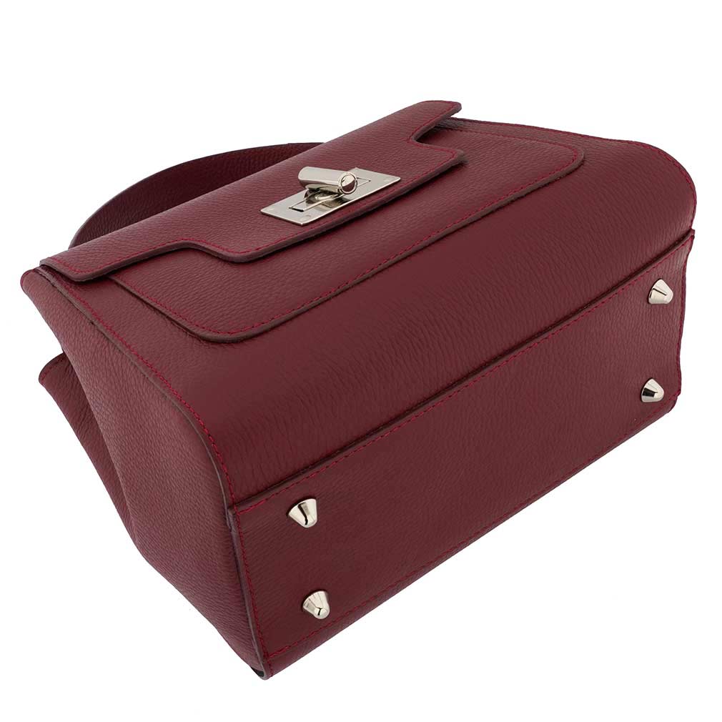 Fioretta Italian Genuine Leather Satchel Top Handle Handbag Purse For Women - Crimson Red