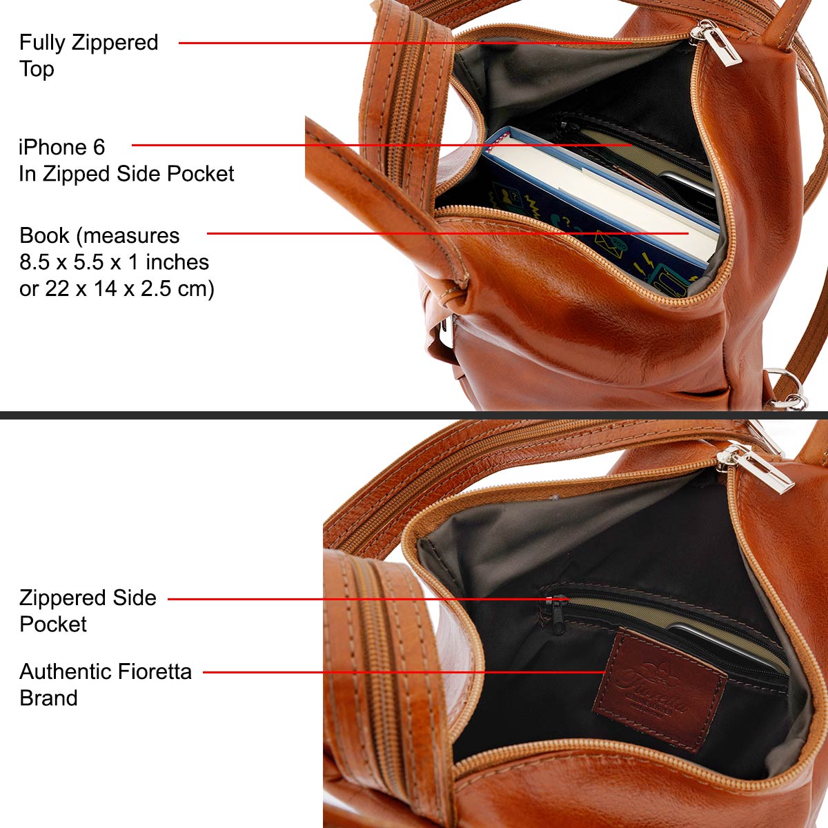 Fioretta Italian Genuine Leather Top Handle Backpack Handbag For Women ...