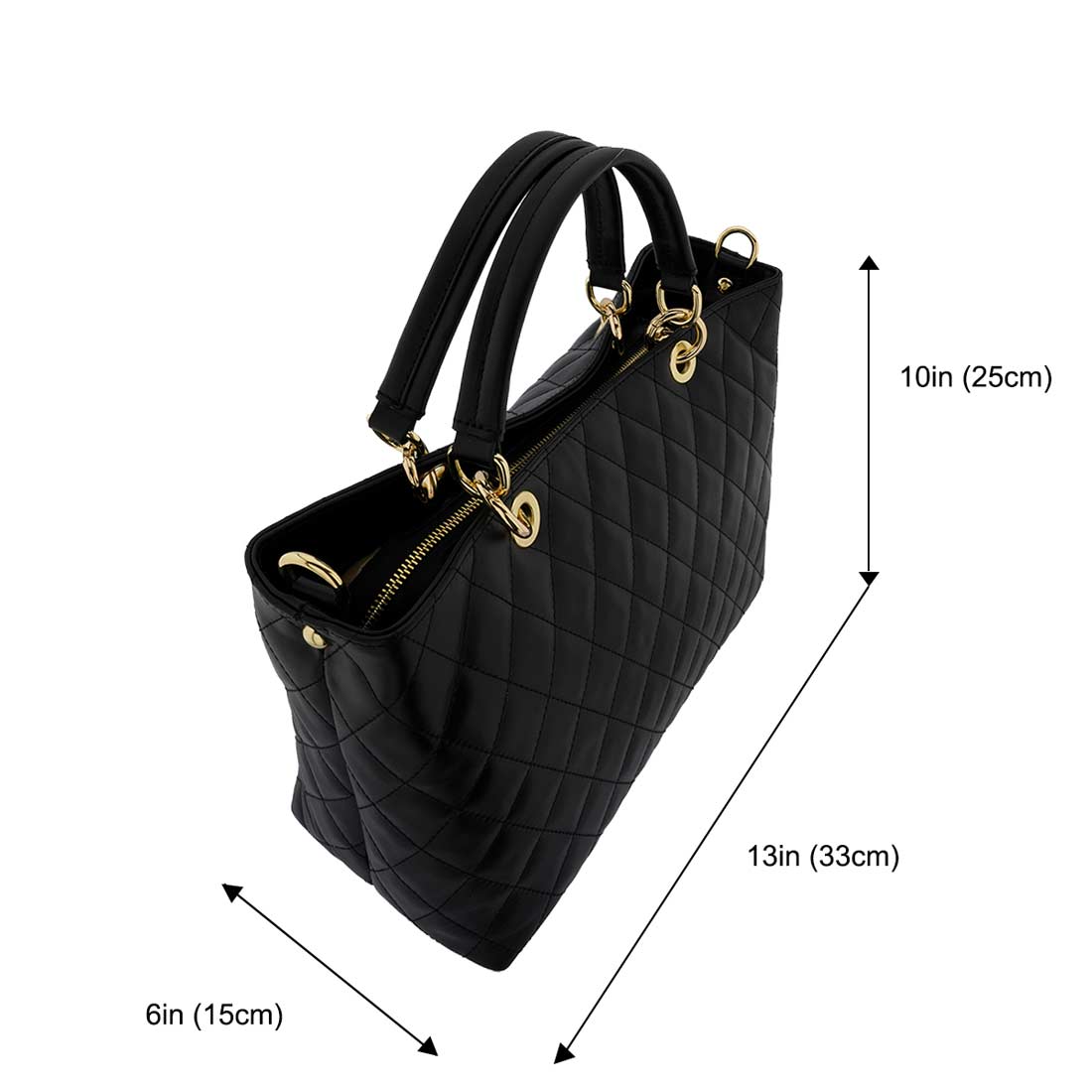 Fioretta Italian Genuine Leather Quilted Carryall Satchel Handbag Crossbody For Women - Black