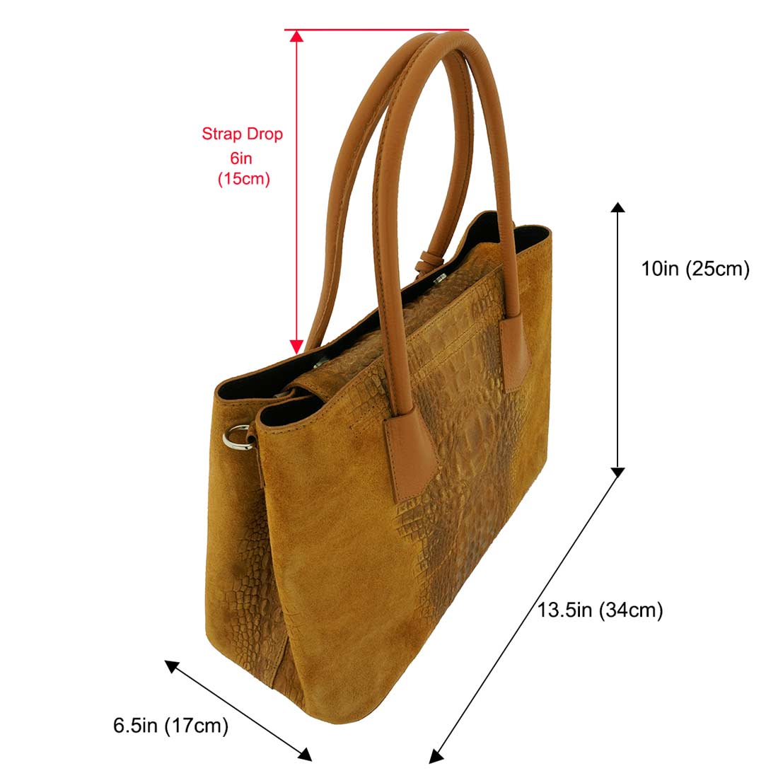 Fioretta Italian Genuine Leather Suede Carryall Top Handle Tote Bag For Women - Camel Brown