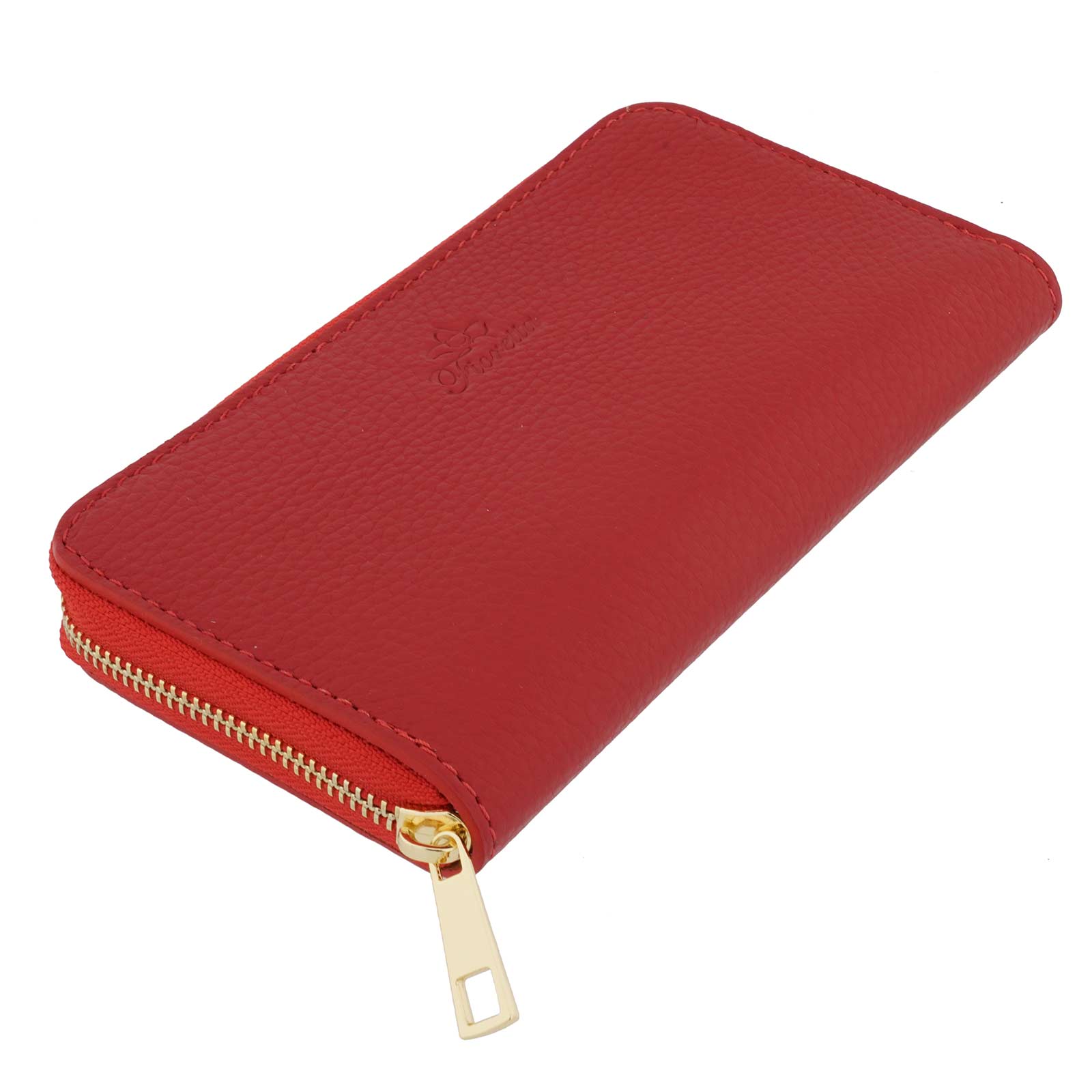 Fioretta Italian Genuine Leather Wallet For Women Credit Card Organizer Zip Around - Red