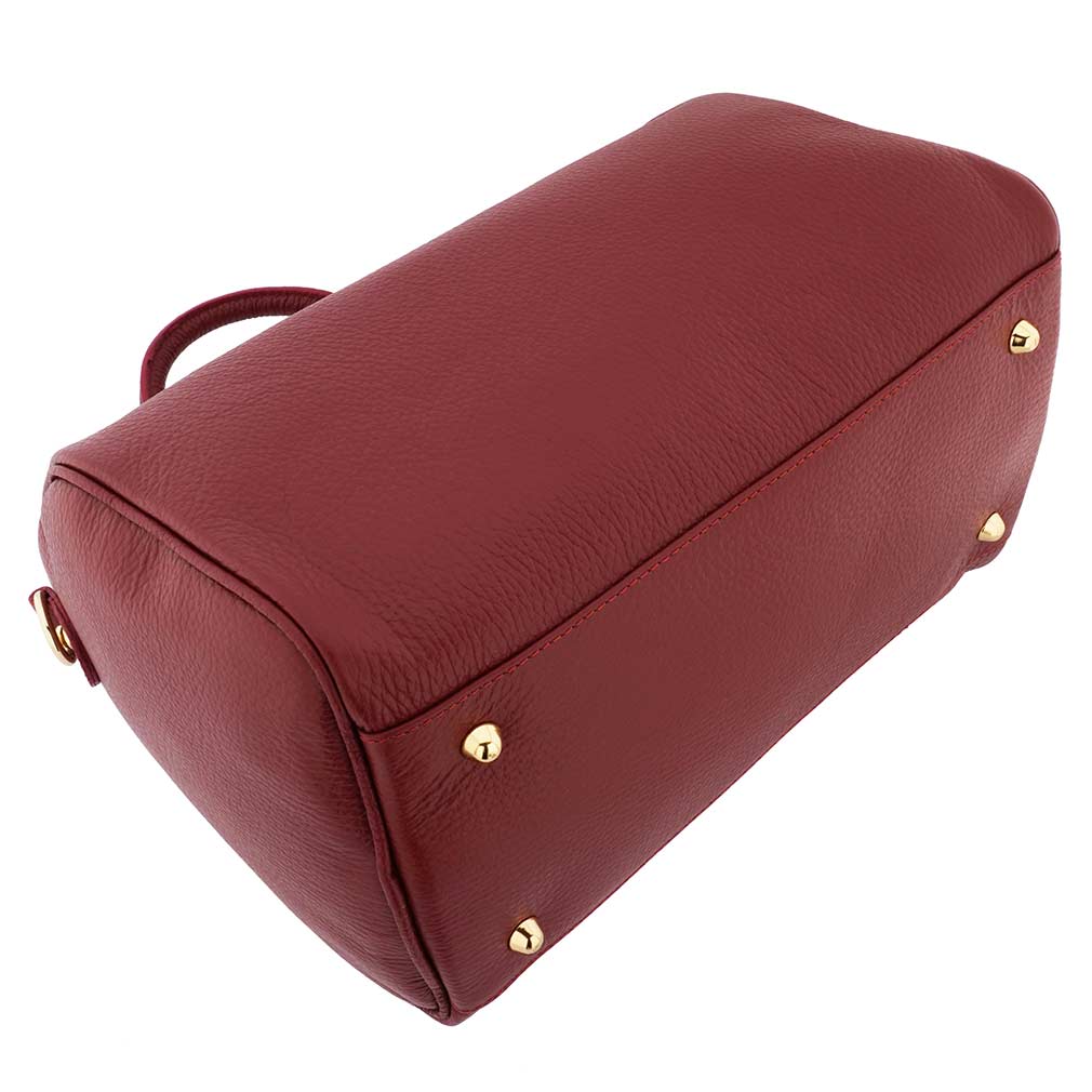 Fioretta Italian Genuine Leather Satchel Barrel Handbag Crossbody For Women - Crimson Red