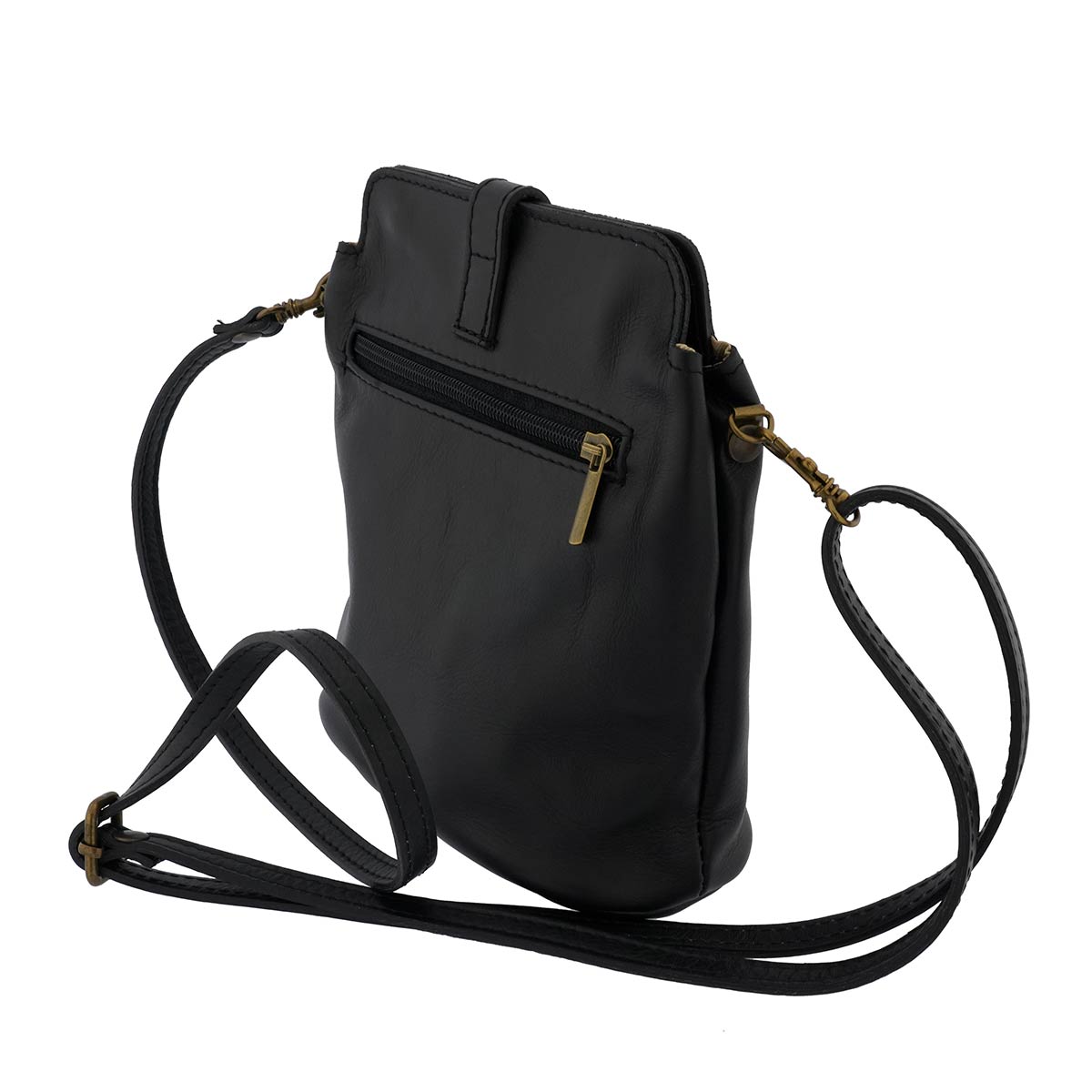 Fioretta Italian Genuine Leather Crossbody Bag Shoulder Bag Purse Snap Closure For Women - Black
