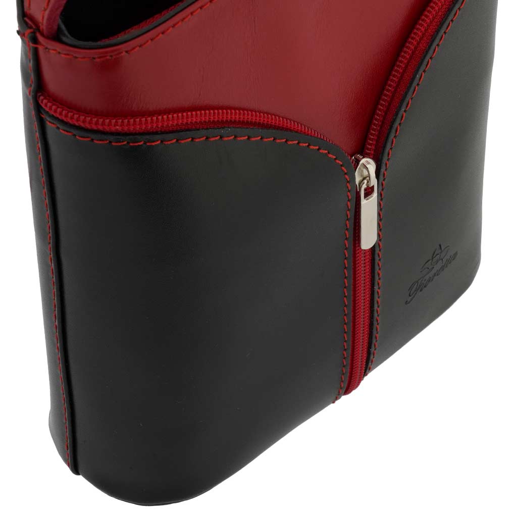 Fioretta Italian Genuine Leather Crossbody Shoulder Bag Handbag For Women - Black Red