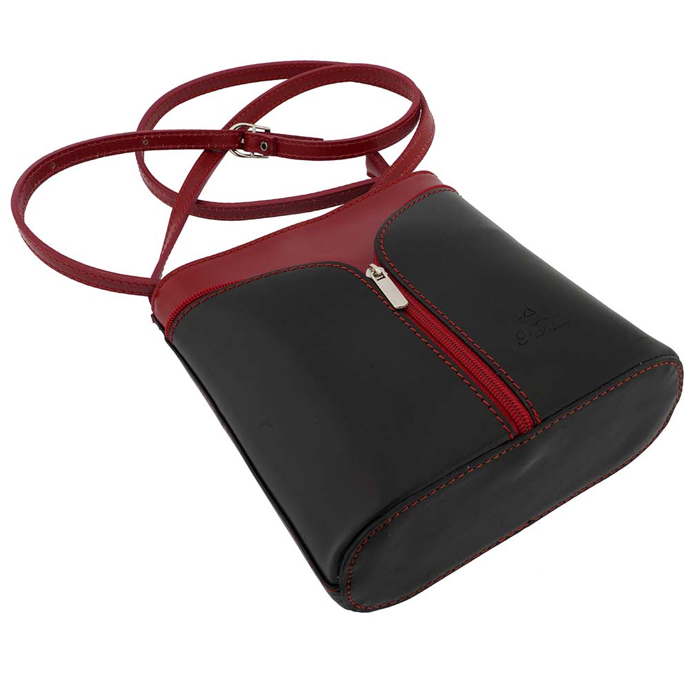 Fioretta Italian Genuine Leather Crossbody Shoulder Bag Handbag For Women - Black Red