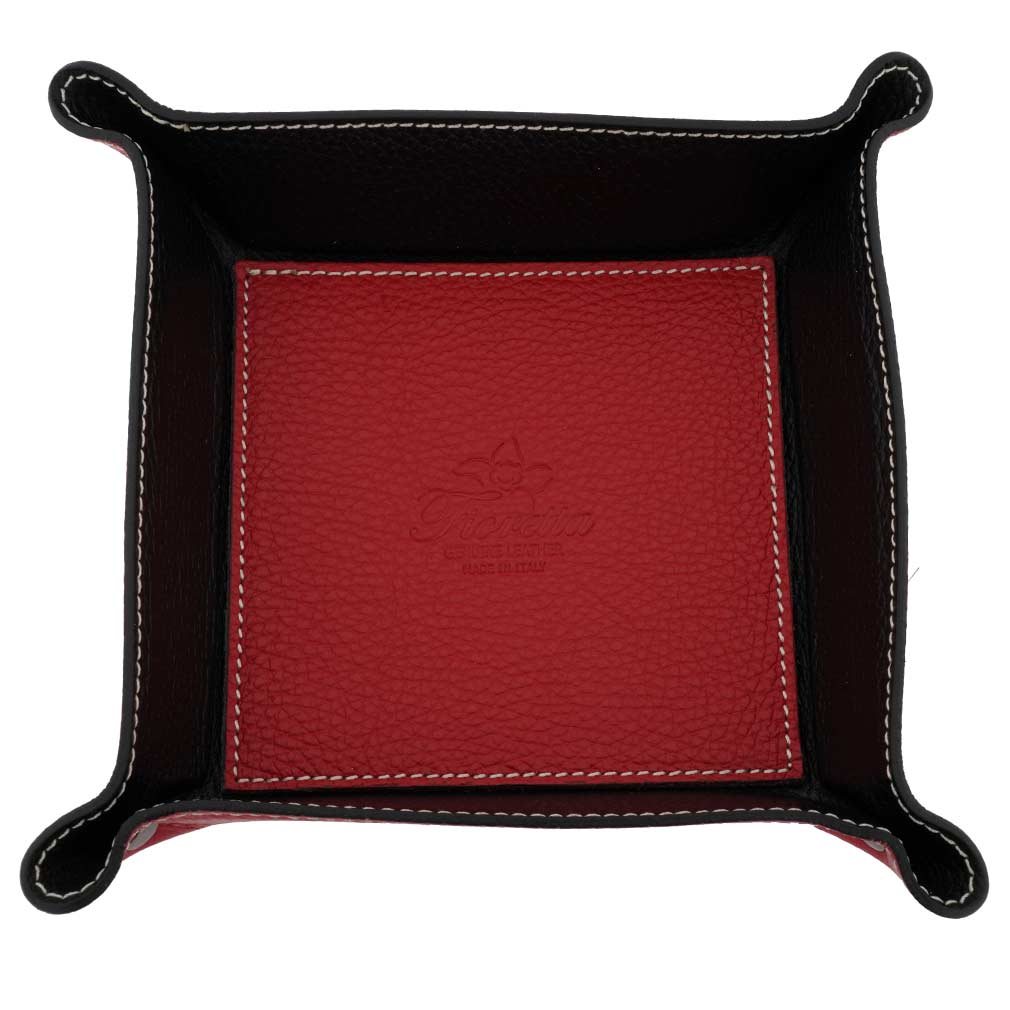 Fioretta Italian Leather Organizer Valet Tray - Red and Black