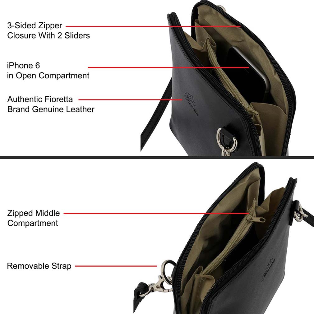 Fioretta Italian Genuine Leather Small Crossbody Bag Shoulder Bag Purse For Women - Black