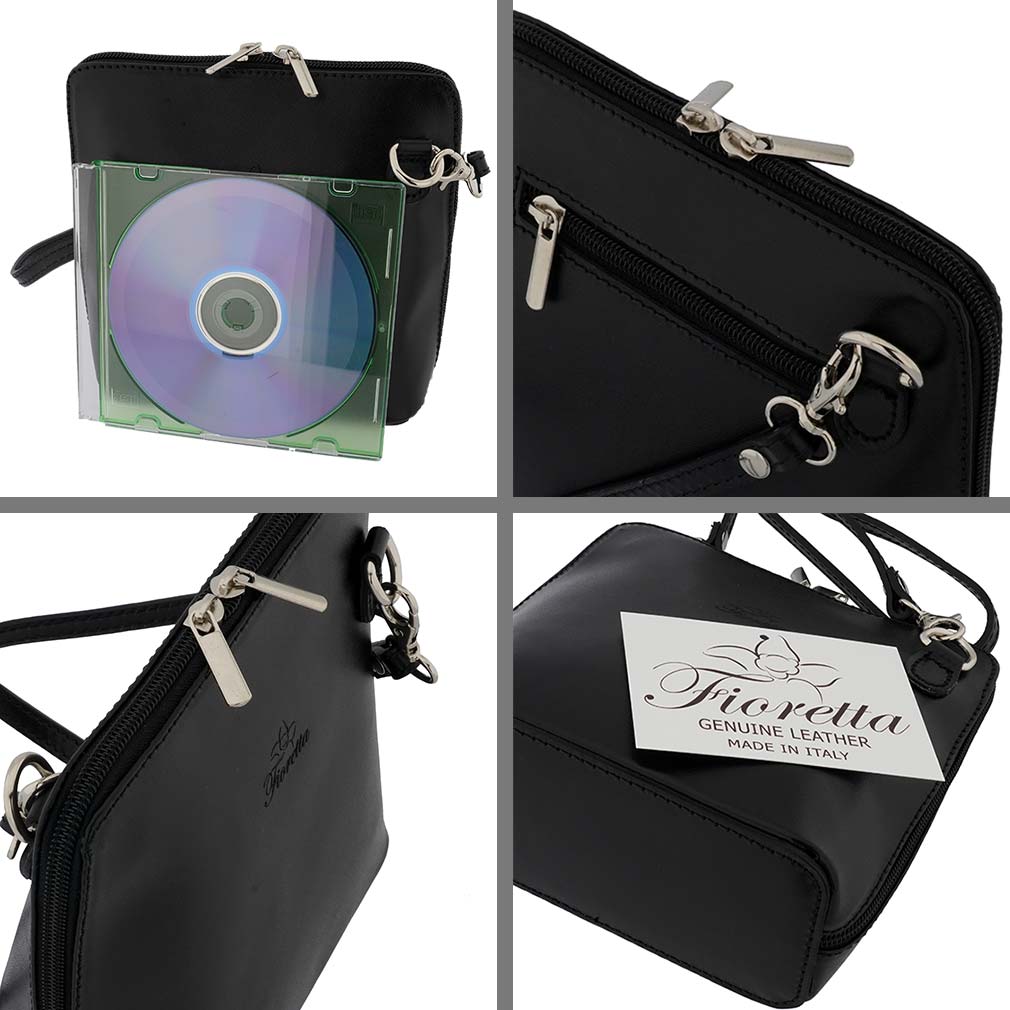 Fioretta Italian Genuine Leather Small Crossbody Bag Shoulder Bag Purse For Women - Black