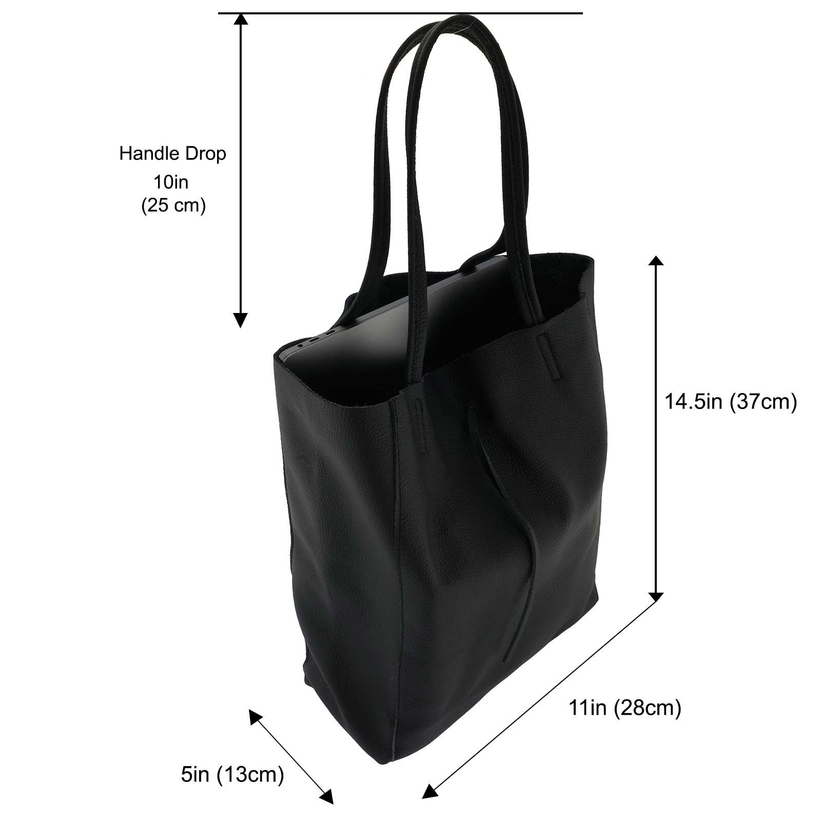 Fioretta Italian Genuine Leather Shopper Bag Carryall Handbag Shoulder Bag Tote for Women - Black
