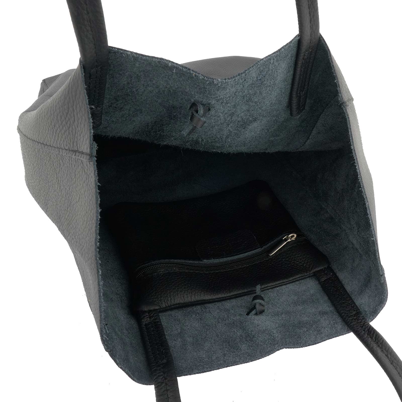 Fioretta Italian Genuine Leather Shopper Bag Carryall Handbag Shoulder Bag Tote for Women - Black