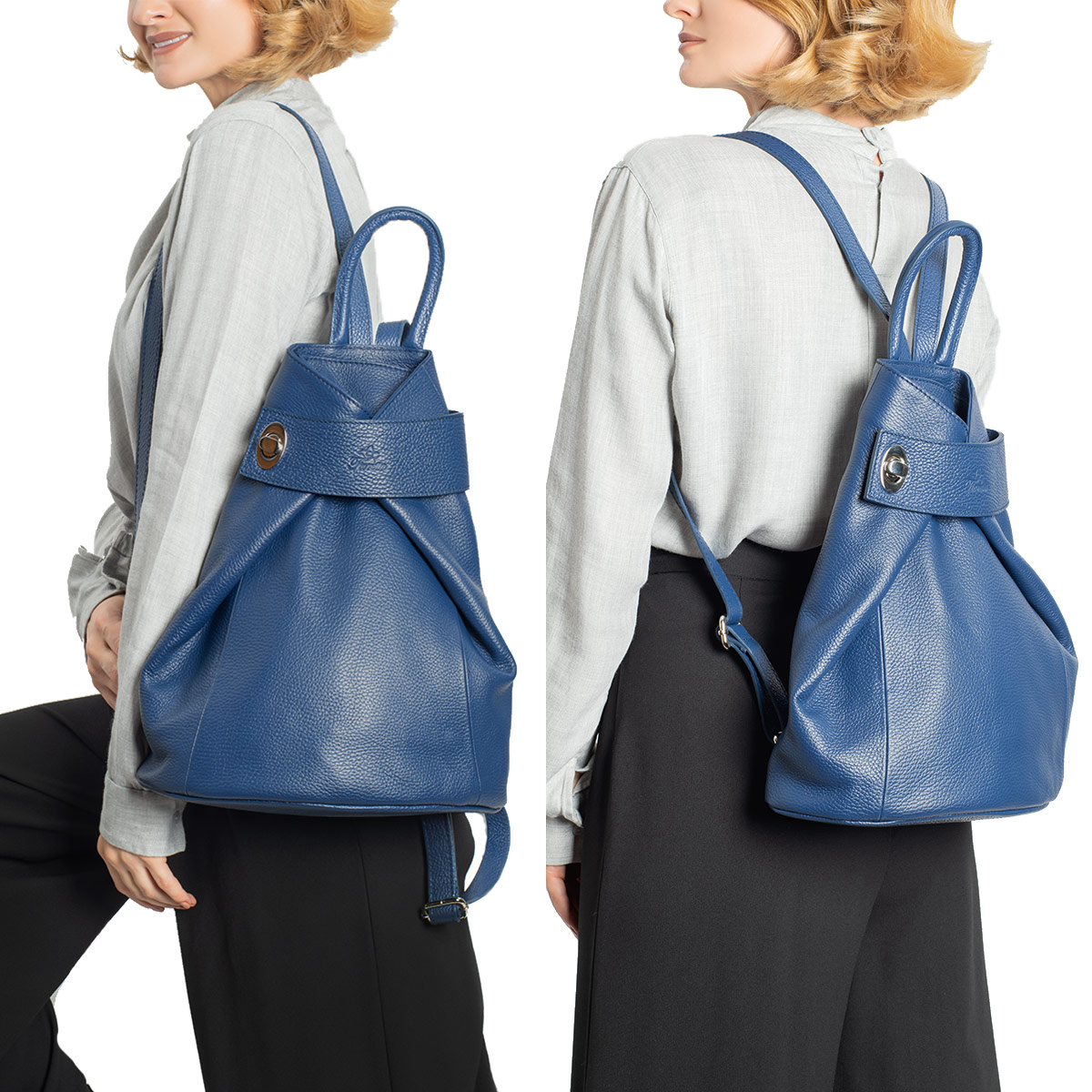 Fioretta Italian Genuine Leather Top Handle Backpack Handbag For Women - Blue