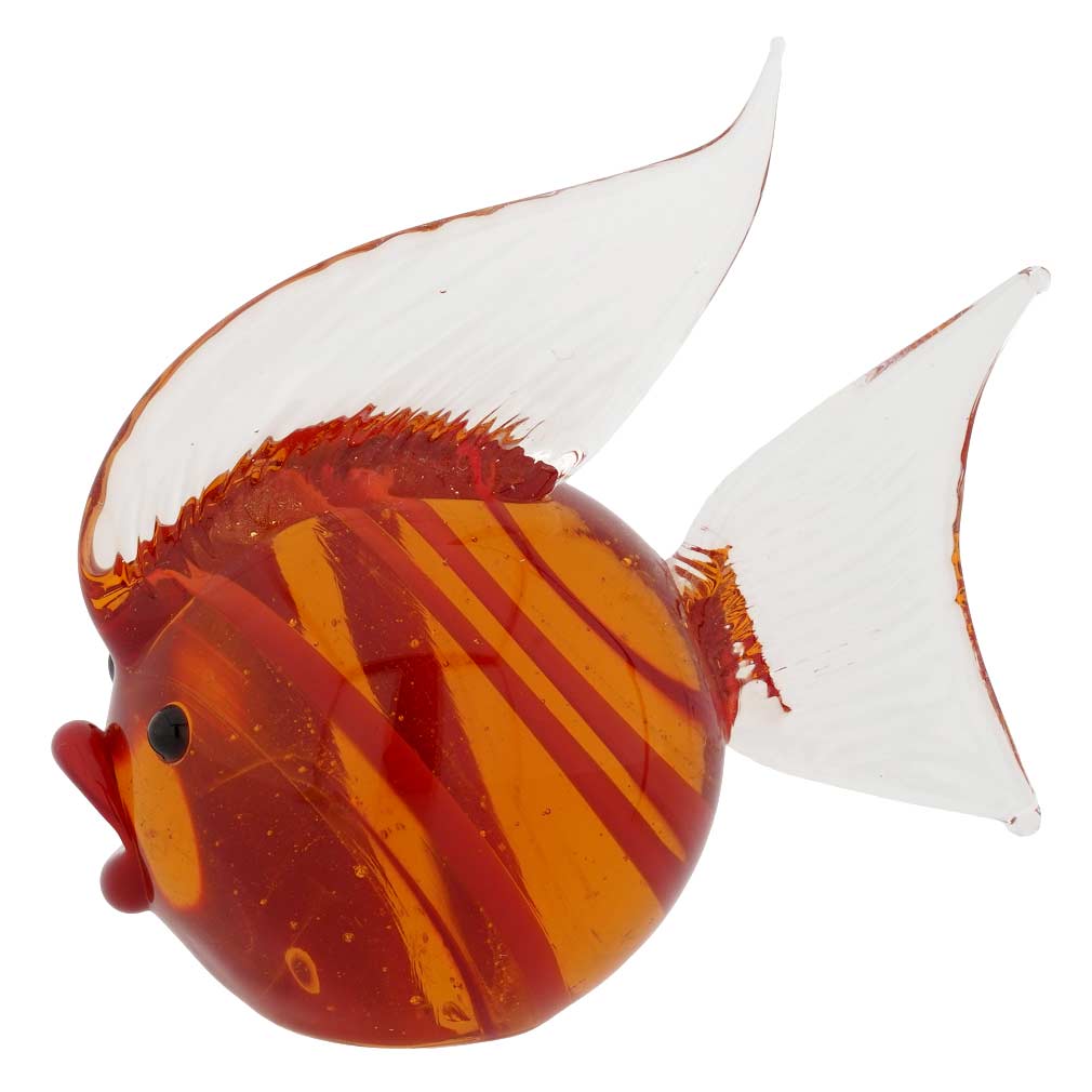 Striped Glass Ball-Shaped Fish - Topaz Brown Red