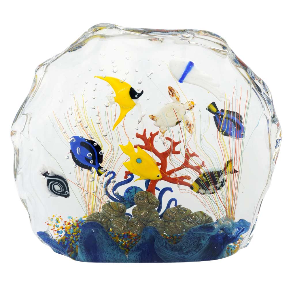 Large Murano Glass Aquarium With Fish And Sea Life - 10 Fish