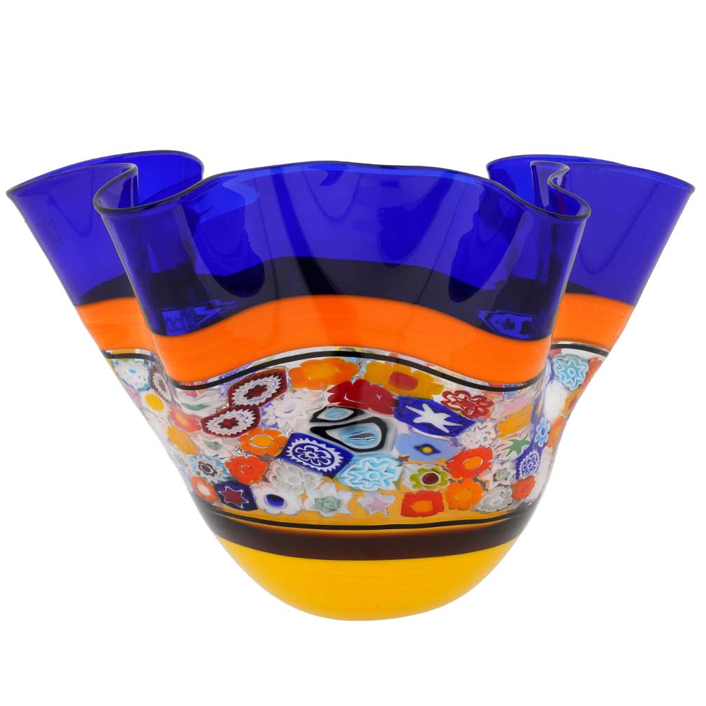 Murano Glass Primavera Millefiori Fazzoletto Bowl - Blue