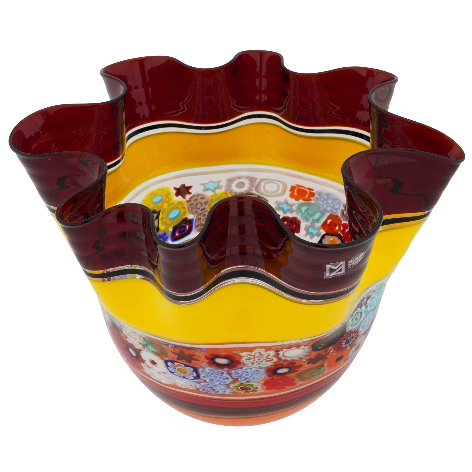Murano Glass Primavera Millefiori Fazzoletto Bowl - Red