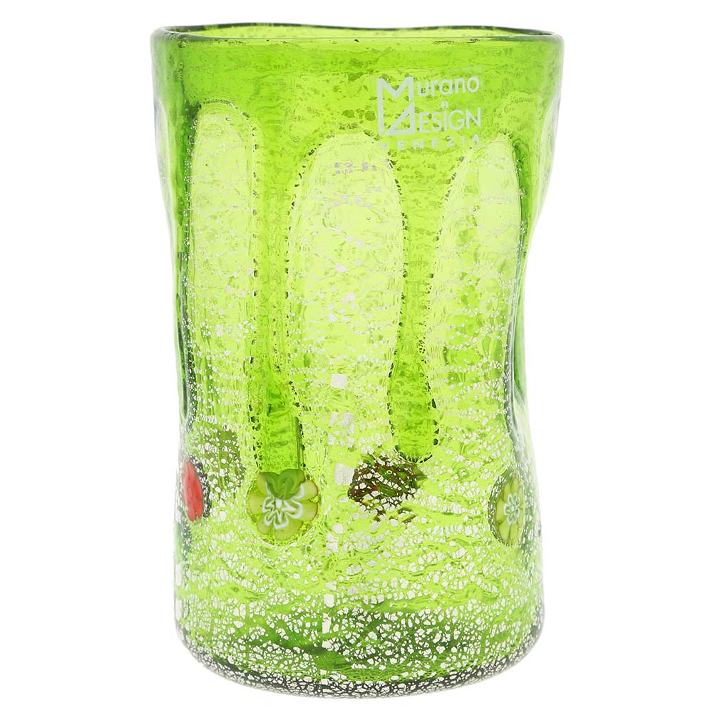 Murano Tall Drinking Glass - Silver Lava Green