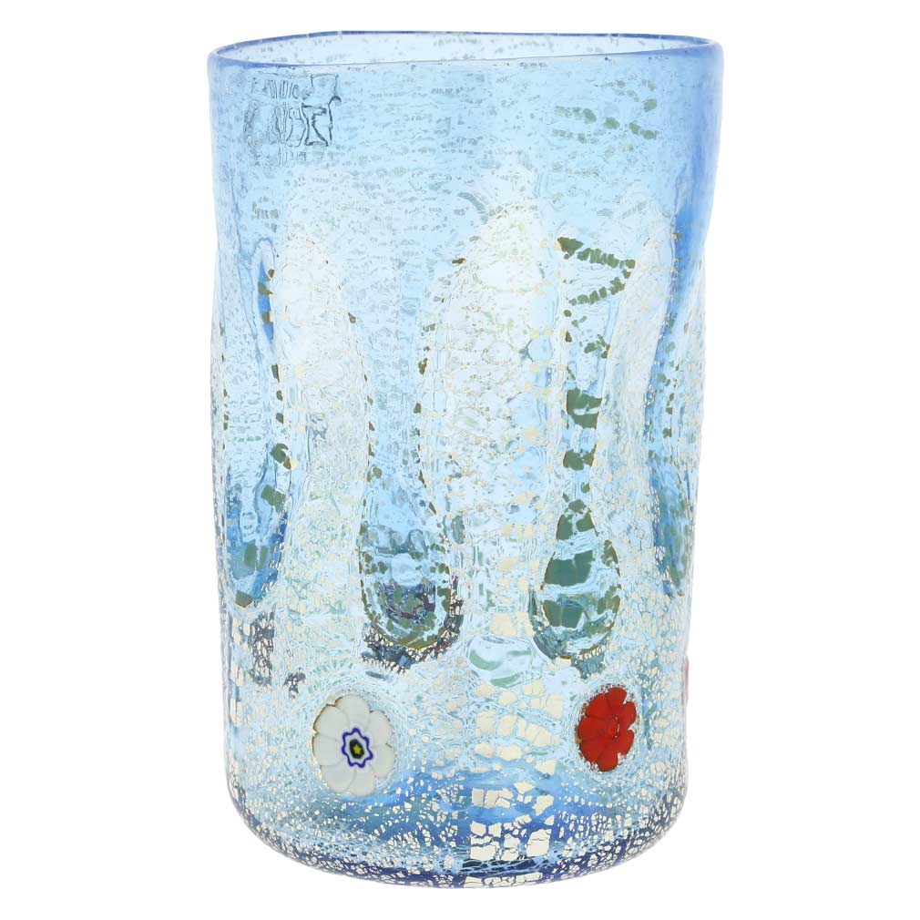 Murano Tall Drinking Glass - Silver Lava Light Blue