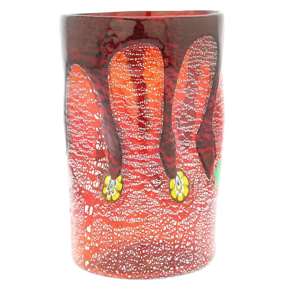 Murano Tall Drinking Glass - Silver Lava Red