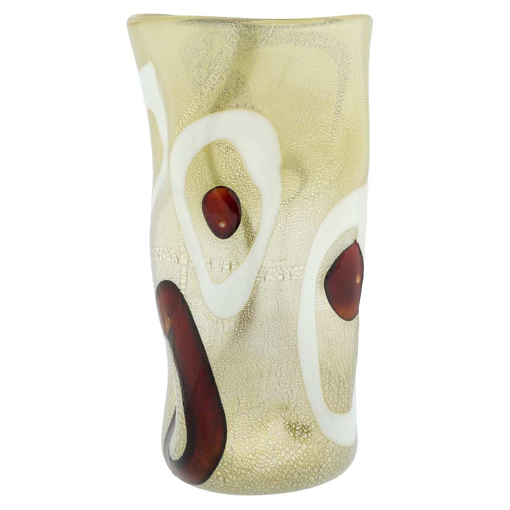 Murano Art Glass Wavy Vase - Cream and Coffee Circles