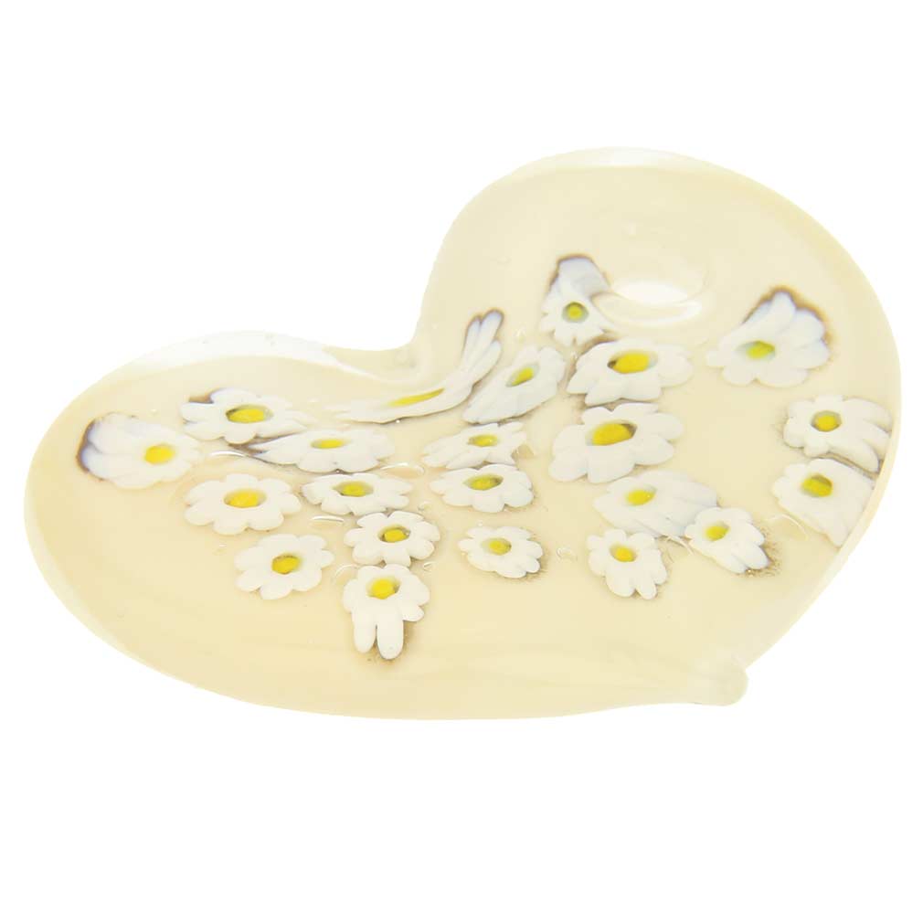 Cream Daisy Murano Heart Pendant