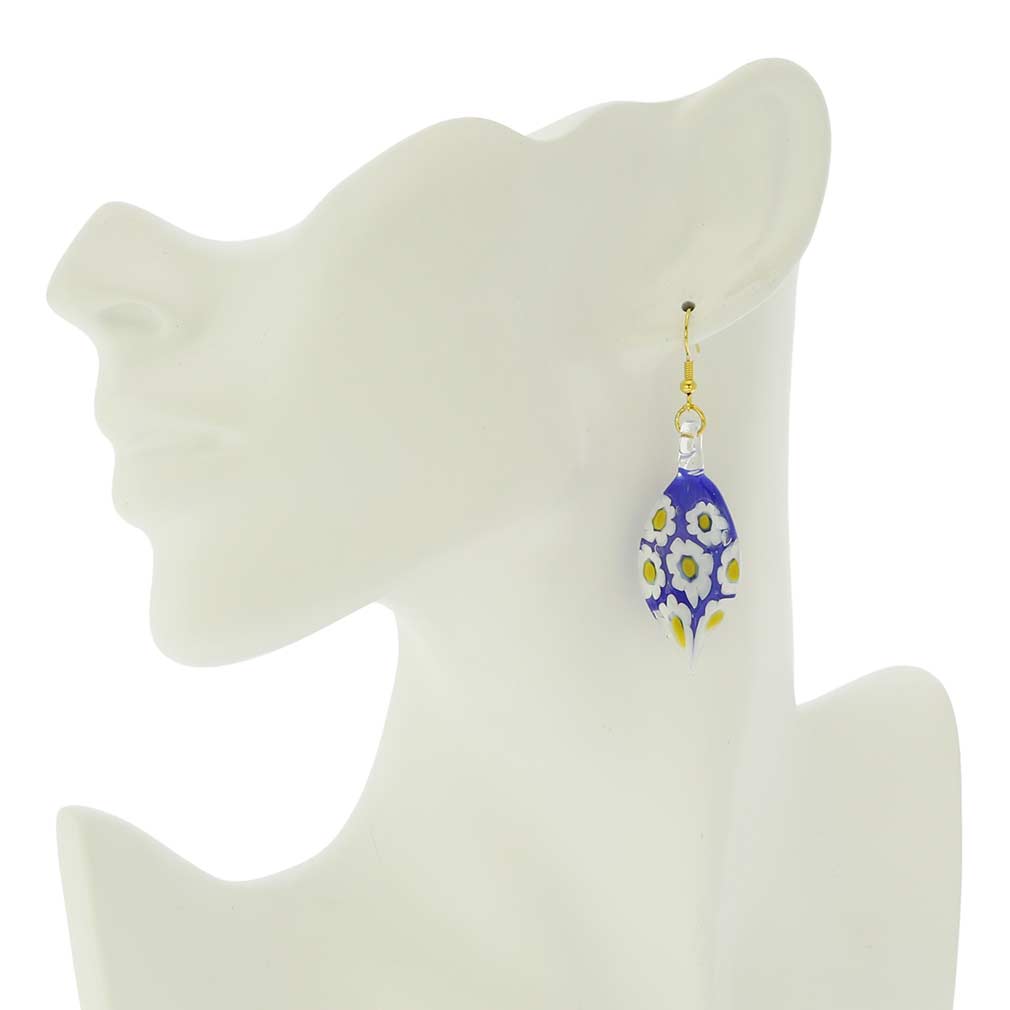 Blue Daisy Leaf-Shaped Earrings