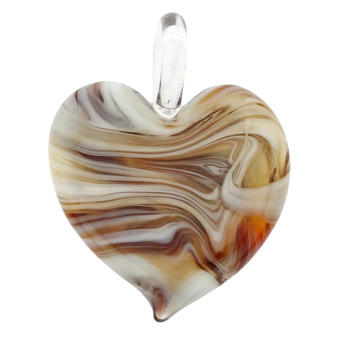 Venetian Marble Heart Pendant - Cognac