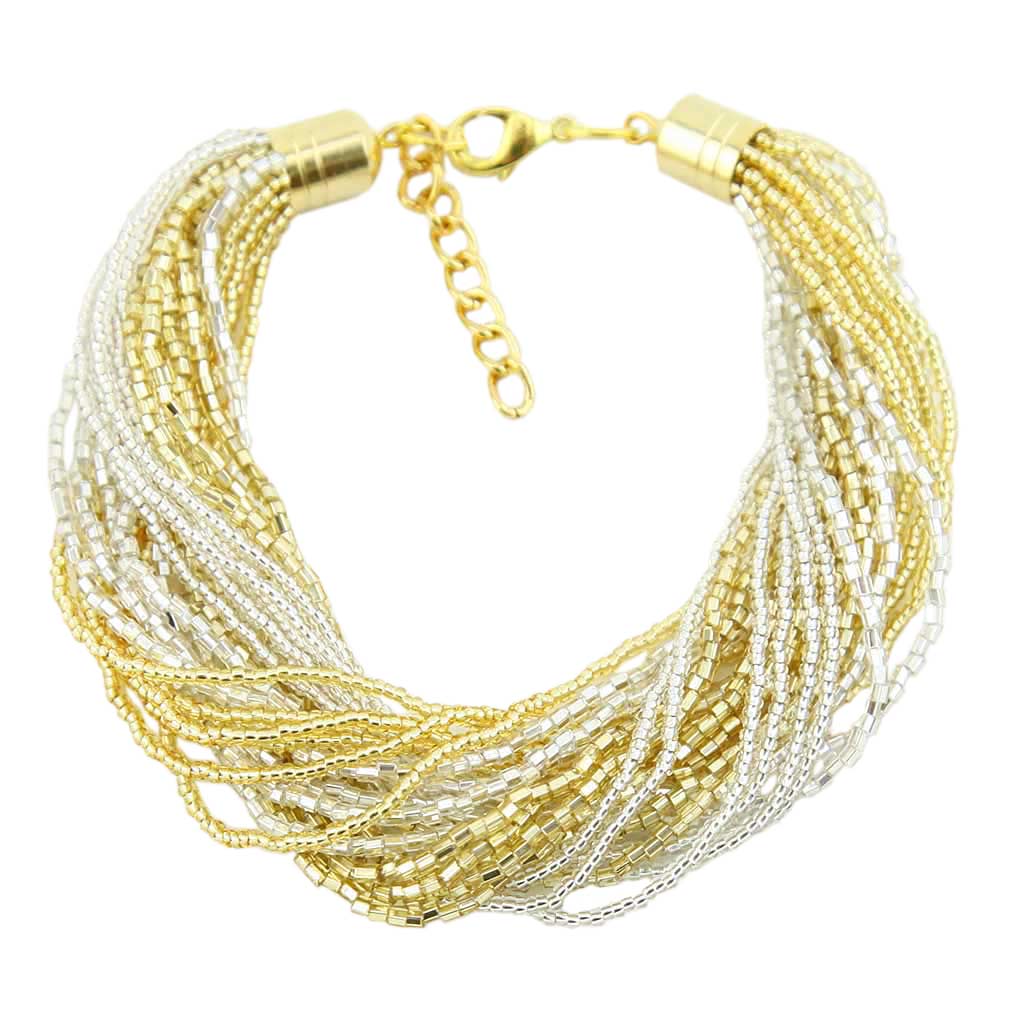 Gloriosa 24 Strand Seed Bead Murano Bracelet - Gold and Silver