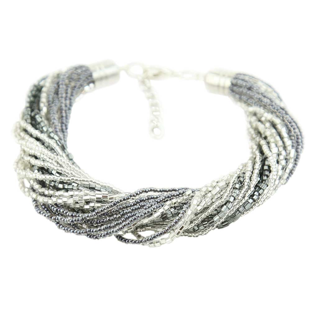 Gloriosa 24 Strand Seed Bead Murano Bracelet - Silver Grey