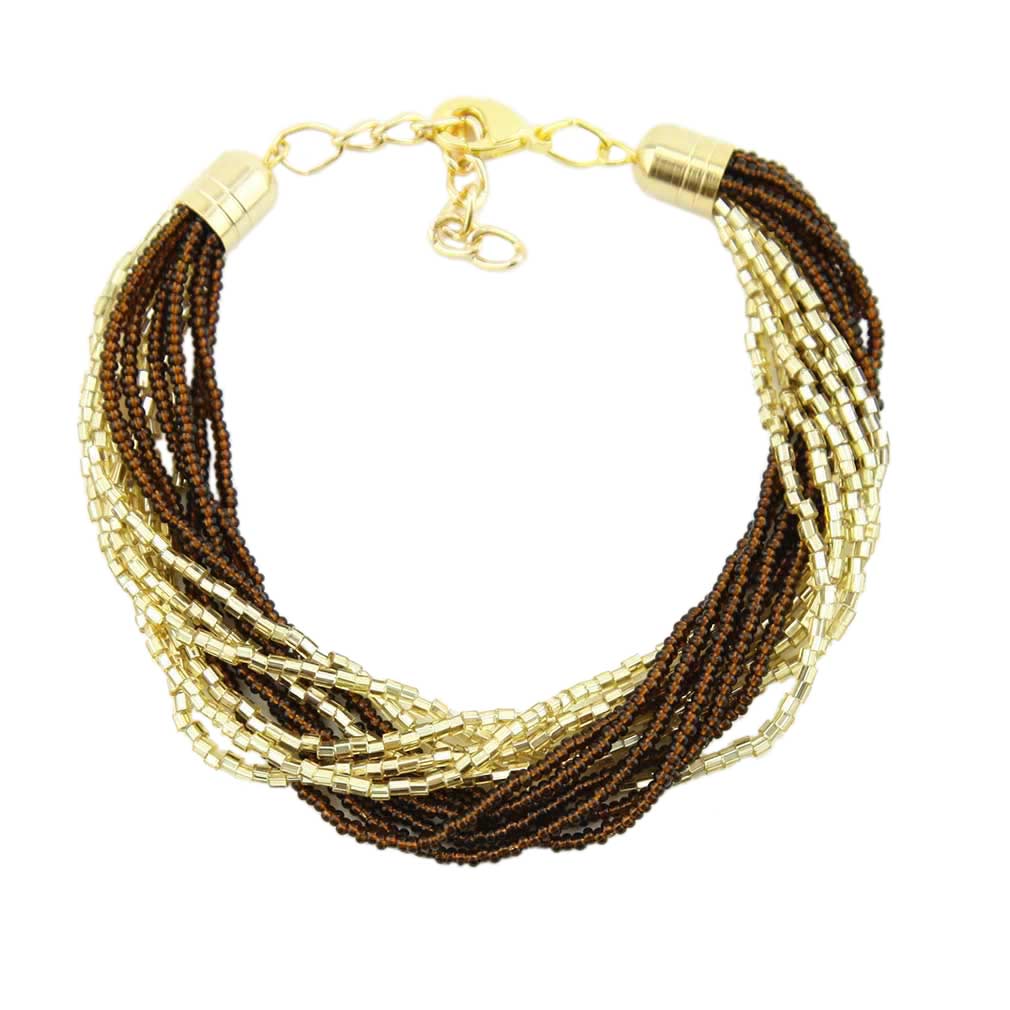 Gloriosa 12 Strand Seed Bead Murano Bracelet - Topaz and Gold