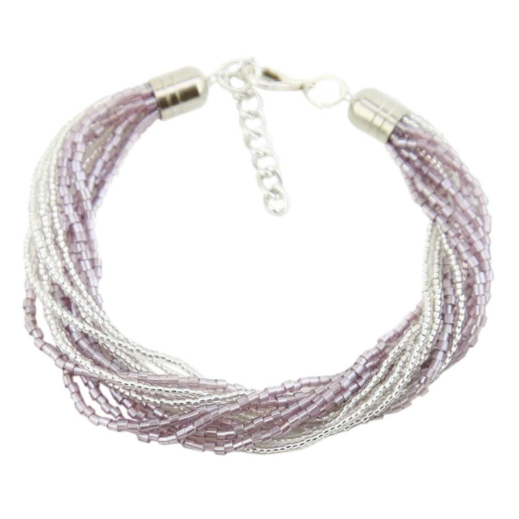 Gloriosa 12 Strand Seed Bead Murano Bracelet - Silver Purple
