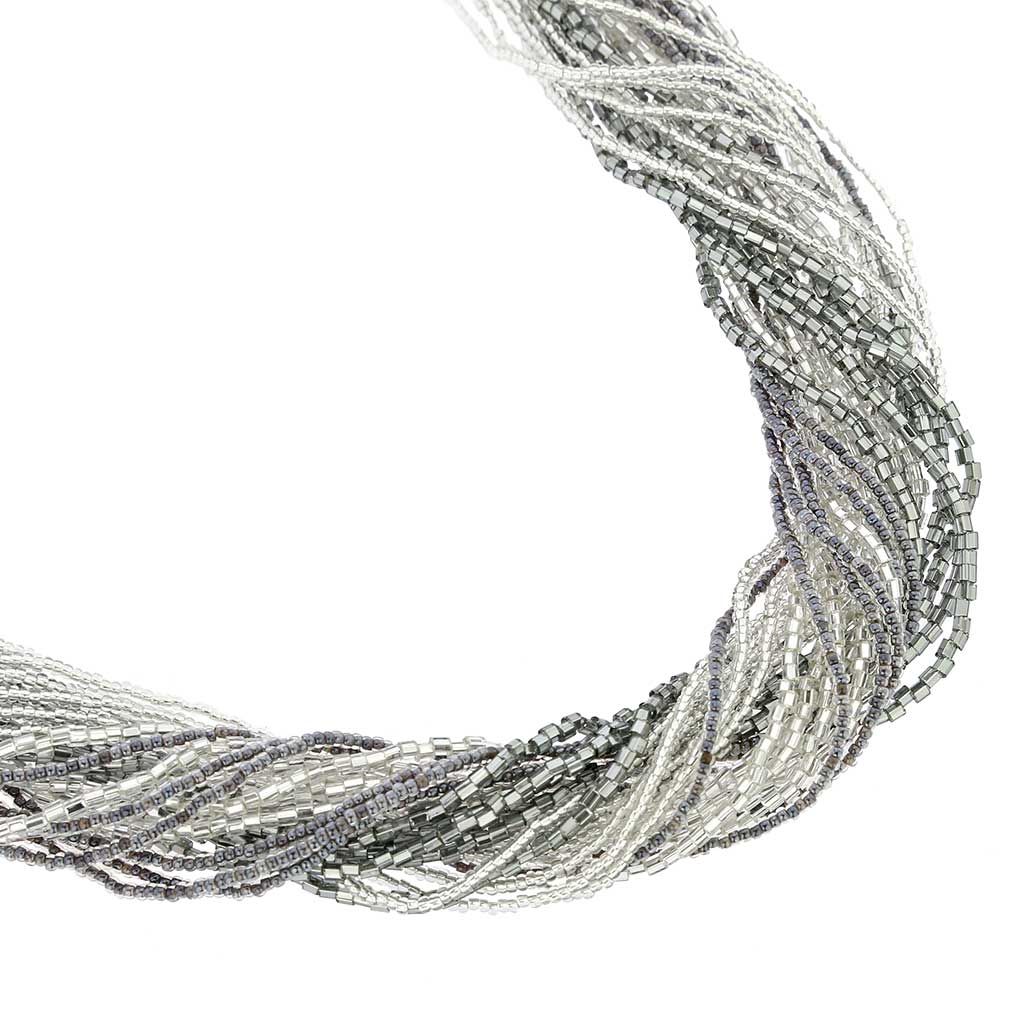 Gloriosa 24 Strand Seed Bead Murano Necklace - Silver Grey