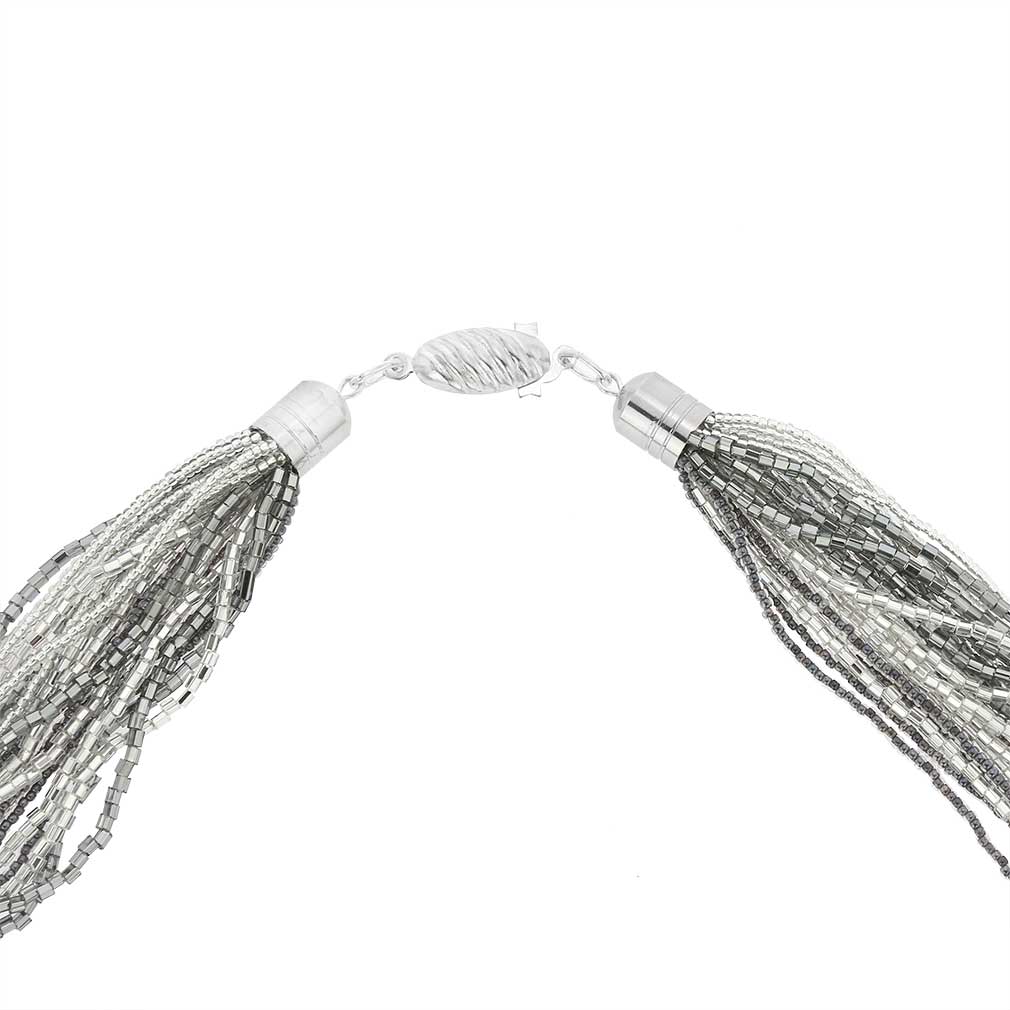 Gloriosa 24 Strand Seed Bead Murano Necklace - Silver Grey