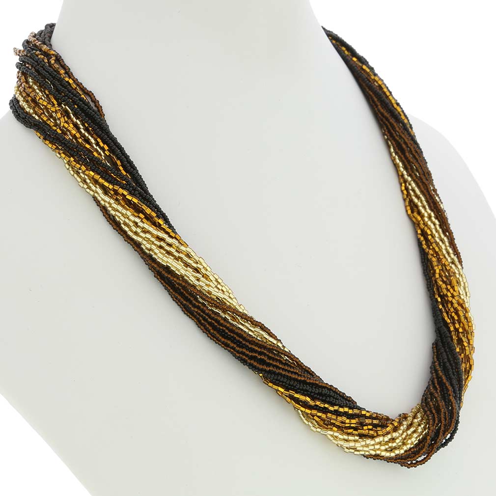 Gloriosa 24 Strand Seed Bead Murano Necklace - Topaz and Gold