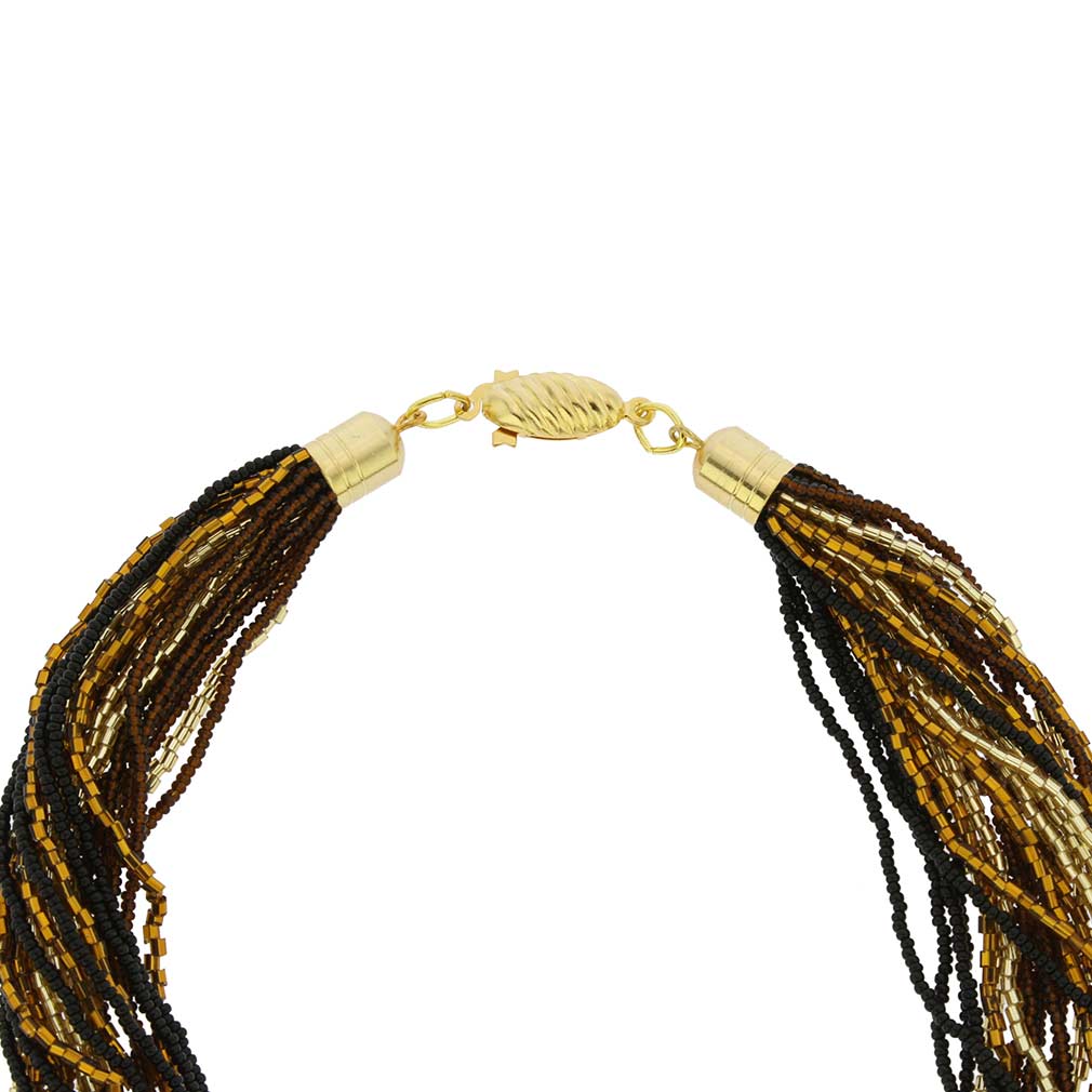 Gloriosa 24 Strand Seed Bead Murano Necklace - Topaz and Gold