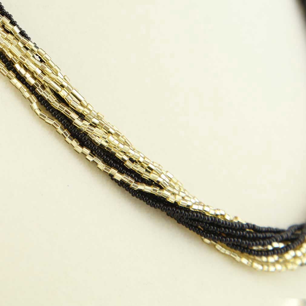 Gloriosa 12 Strand Seed Bead Murano Necklace - Black and Gold