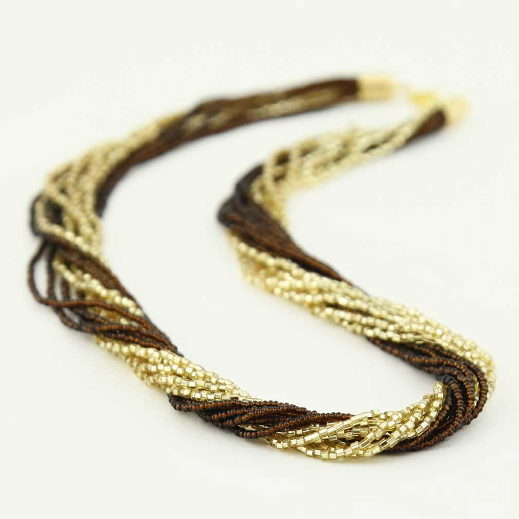 Gloriosa 12 Strand Seed Bead Murano Necklace - Topaz and Gold
