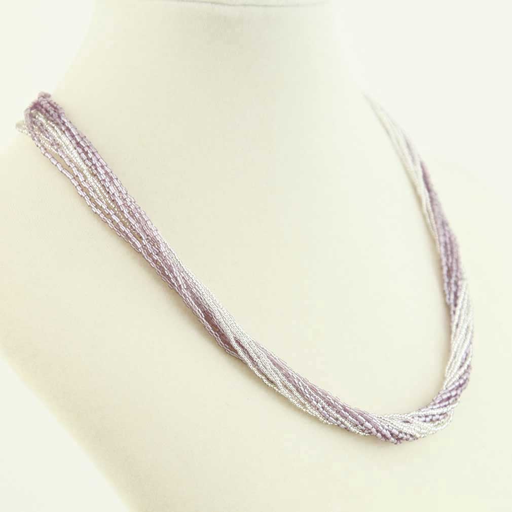 Silver Purple GlassOfVenice Murano Glass Gloriosa 12 Strand Seed Bead Necklace 