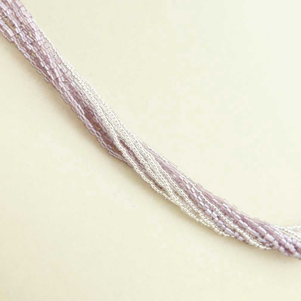 Gloriosa 12 Strand Seed Bead Murano Necklace - Silver Purple