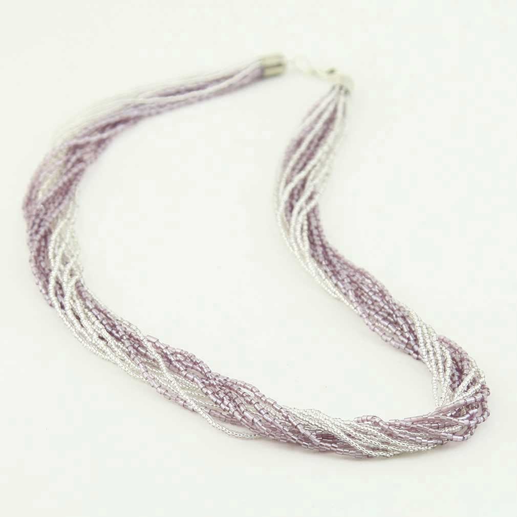 Gloriosa 12 Strand Seed Bead Murano Necklace - Silver Purple