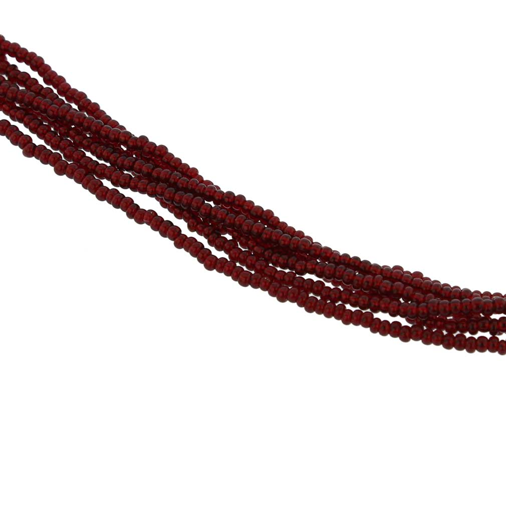 Six Strand Seed Bead Necklace - Ruby Red