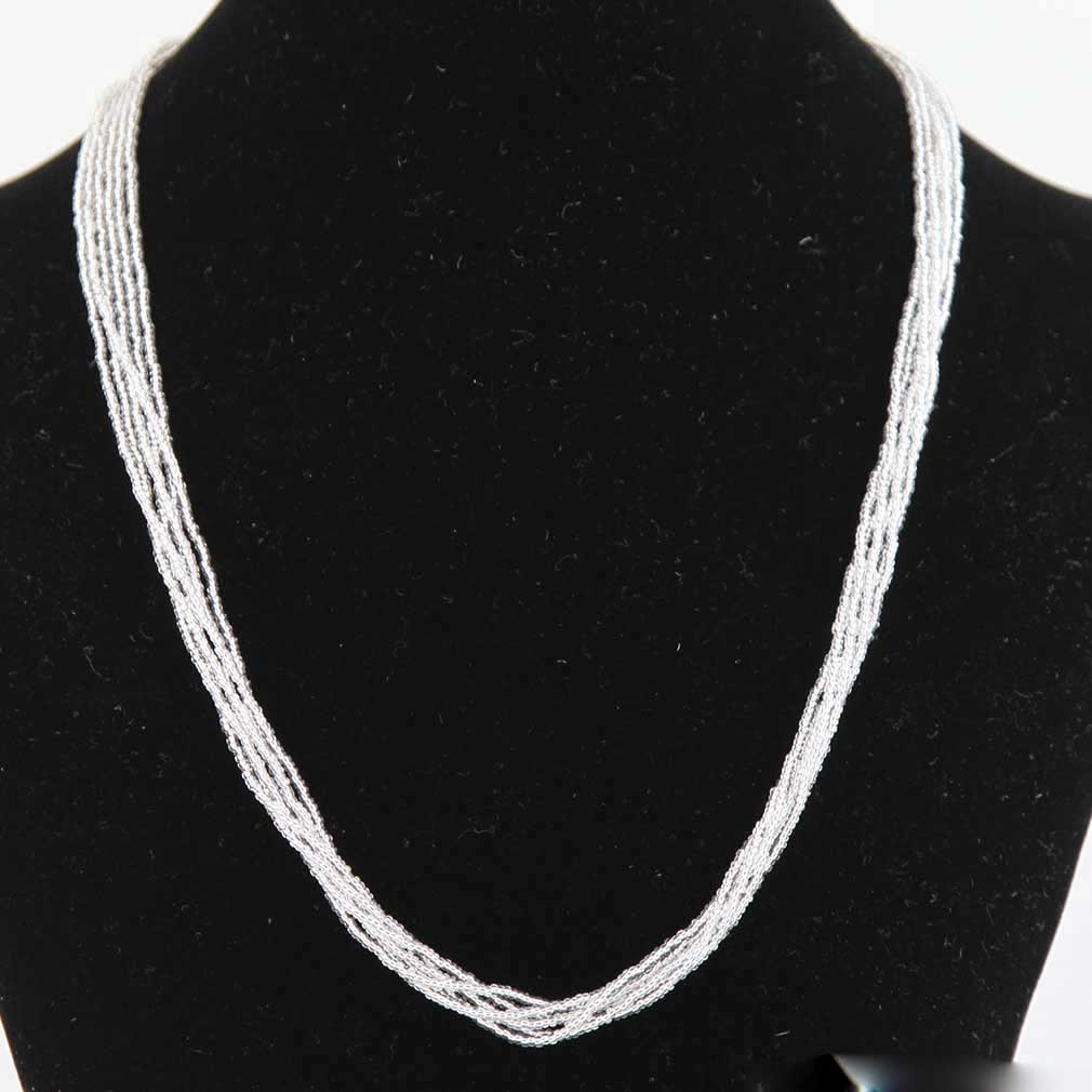 GlassOfVenice Murano Glass Six Strand Seed Bead Necklace Silver White